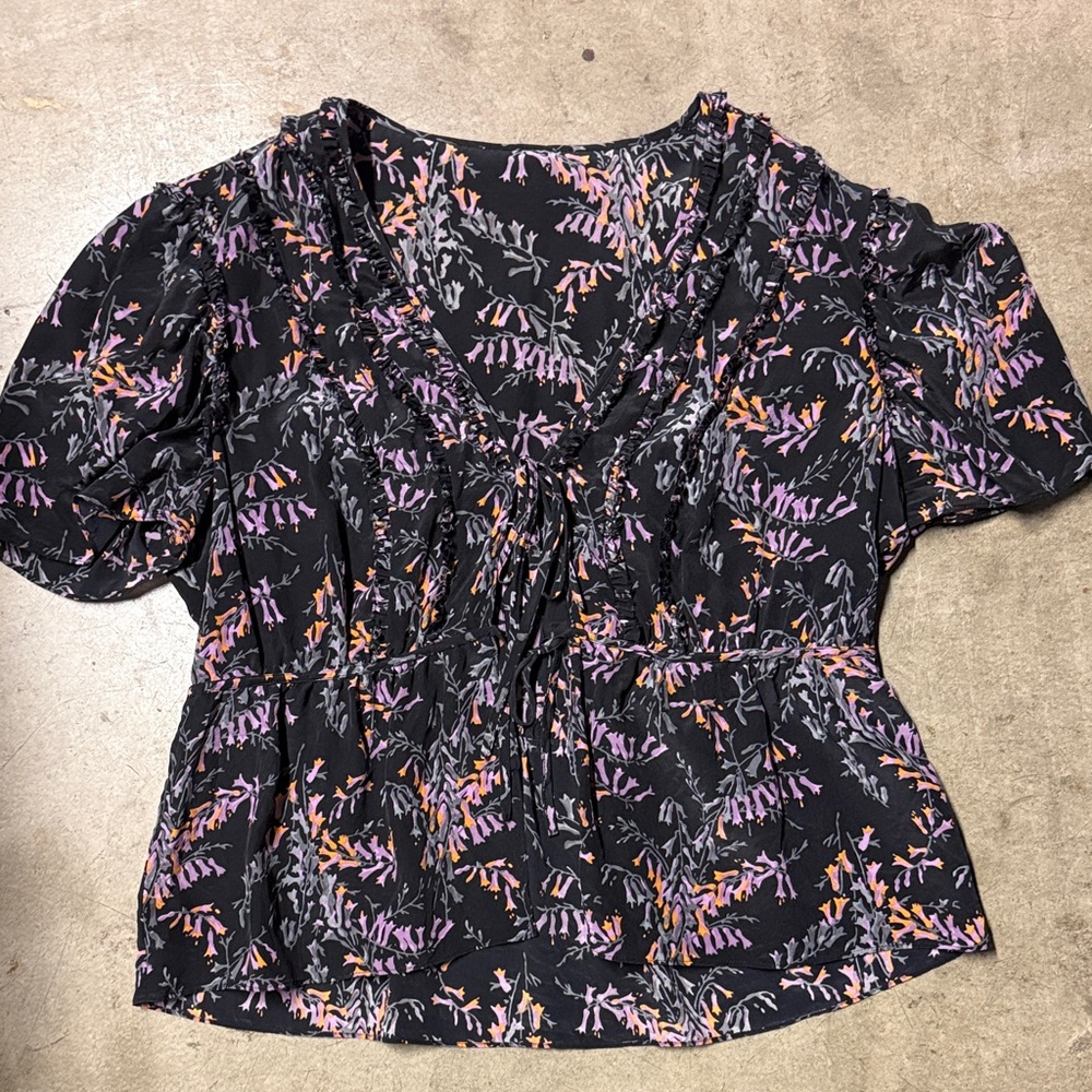 100% silk Floral Black Blouse